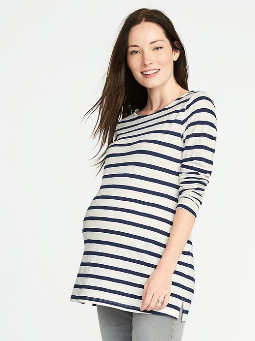 Image number 1 showing, Maternity Relaxed Striped Boat-Neck Tee