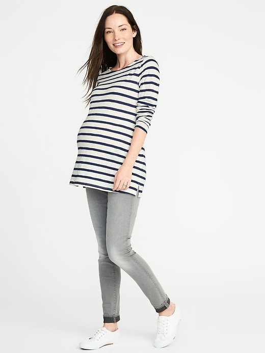 Image number 3 showing, Maternity Relaxed Striped Boat-Neck Tee