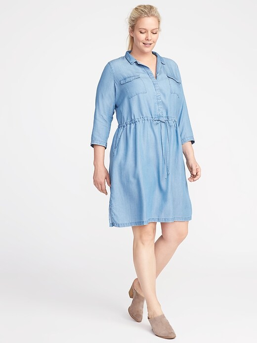 Image number 1 showing, Waist-Defined Plus-Size Tencel&#174 Utility Shirt Dress