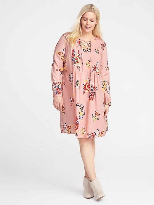 View large product image 1 of 1. Plus-Size Pintuck Swing Dress