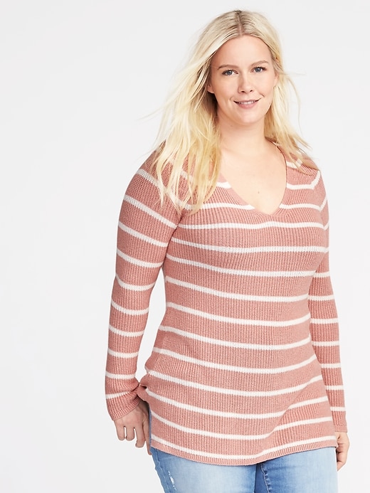 View large product image 1 of 1. Plus-Size Shaker-Stitch Tunic Sweater