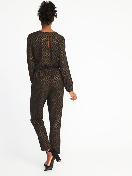 Image number 2 showing, Waist-Defined Metallic-Print Jumpsuit for Women