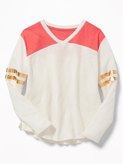 View large product image 1 of 1. Linen-Blend Football-Style Tee for Girls
