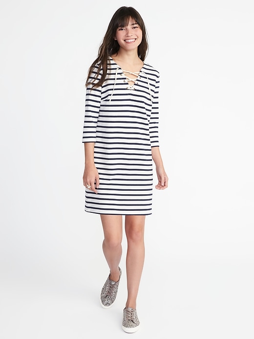 Image number 1 showing, Lace-Up-Yoke Shift Dress for Women