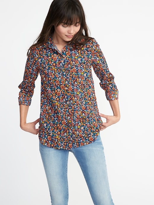 Image number 1 showing, Relaxed Classic Floral-Print Shirt for Women