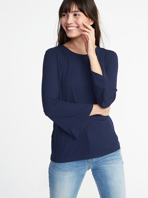 Image number 4 showing, Rib-Knit Bell-Sleeve Top for Women