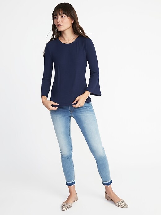 Image number 3 showing, Rib-Knit Bell-Sleeve Top for Women