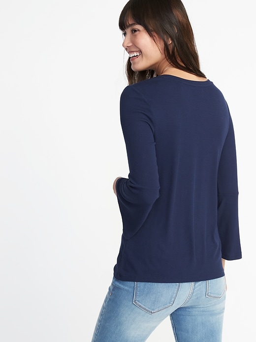 Image number 2 showing, Rib-Knit Bell-Sleeve Top for Women