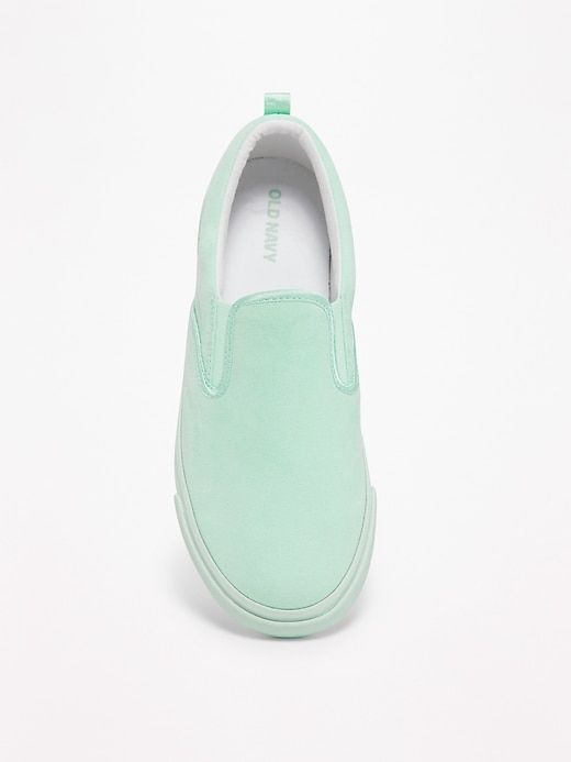View large product image 2 of 3. Sueded Pastel-Color Slip-Ons for Girls