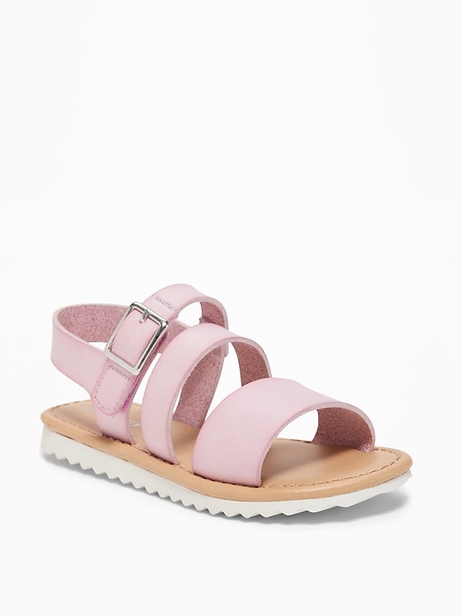 View large product image 1 of 1. Wide-Strappy Faux-Leather Sandals for Toddler Girls