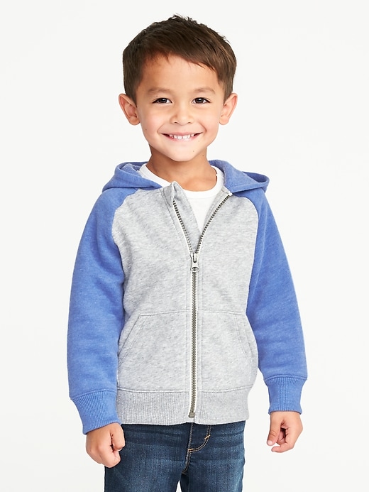 View large product image 1 of 4. Color-Blocked Raglan-Sleeve Zip Hoodie for Toddler Boys