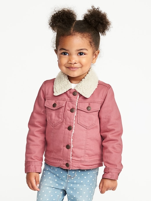 View large product image 1 of 4. Sherpa-Lined Pink Trucker Jacket for Toddler Girls