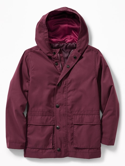 View large product image 1 of 1. Water-Resistant Hooded Rain Jacket for Boys