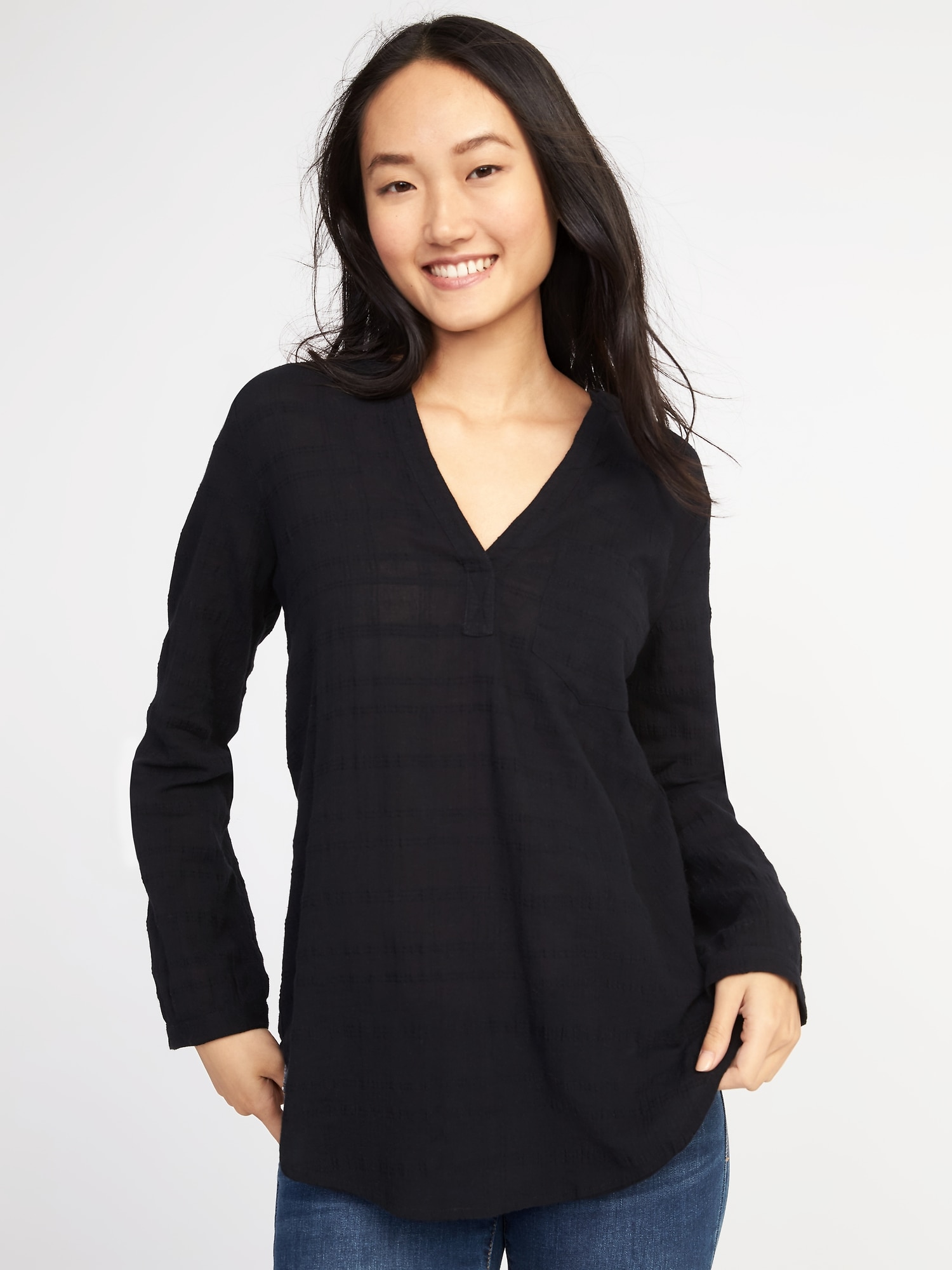 Textured-Windowpane Gauze Tunic for Women