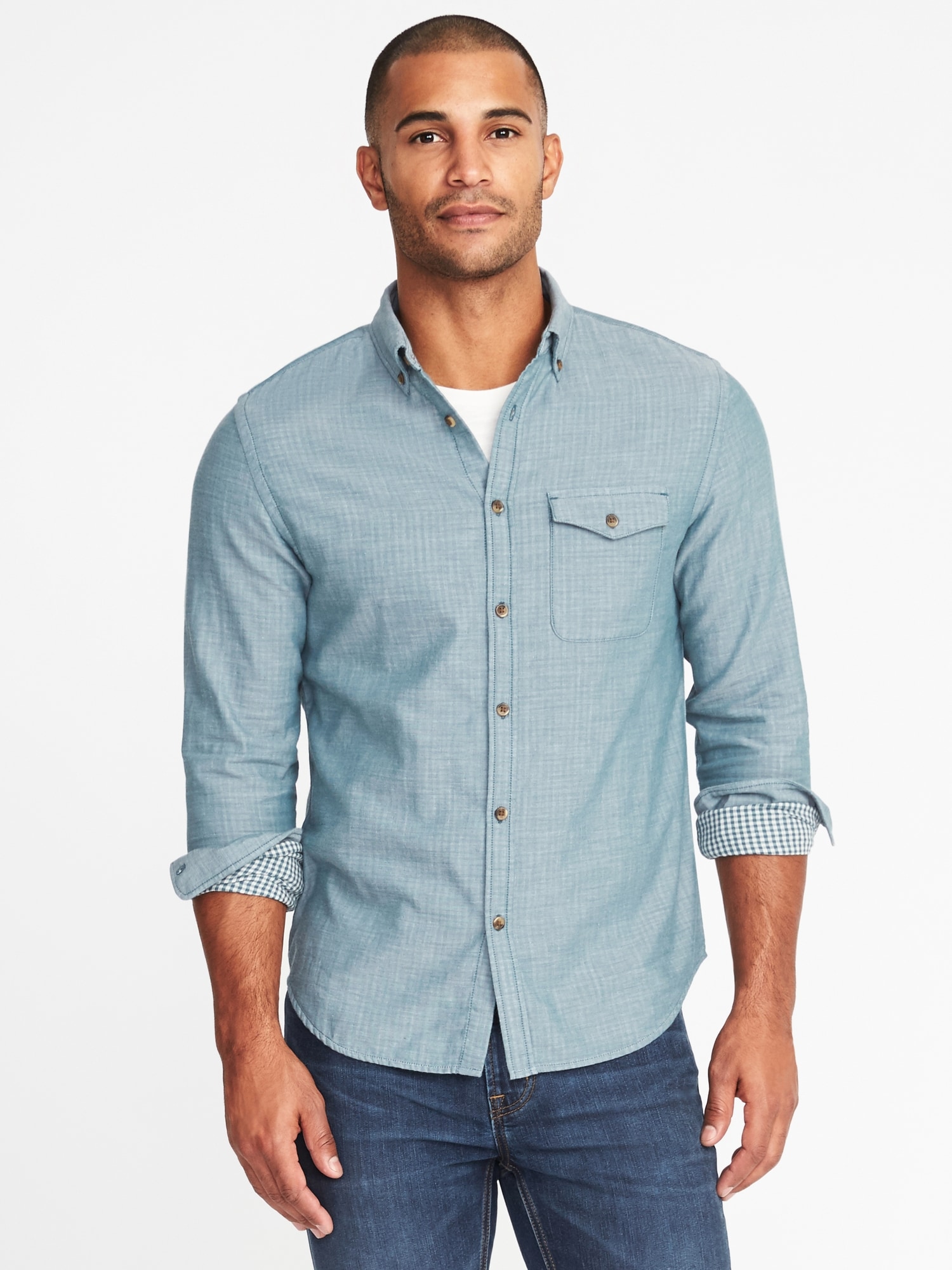Slim-Fit Double-Weave Shirt for Men | Old Navy