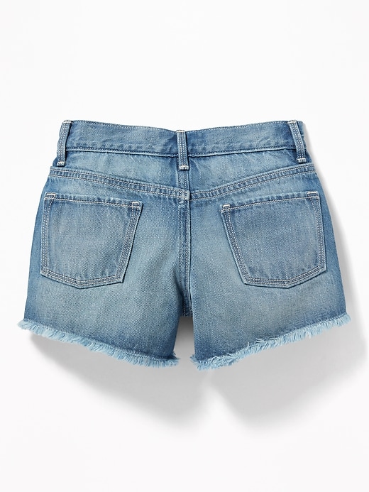 View large product image 2 of 3. Distressed Lace-Trim Denim Cut-Offs for Girls
