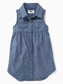 View large product image 3 of 3. Sleeveless Chambray Shirt Dress for Toddler Girls