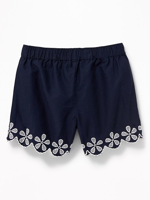 View large product image 2 of 3. Embroidered Scallop-Hem Twill Shorts for Girls