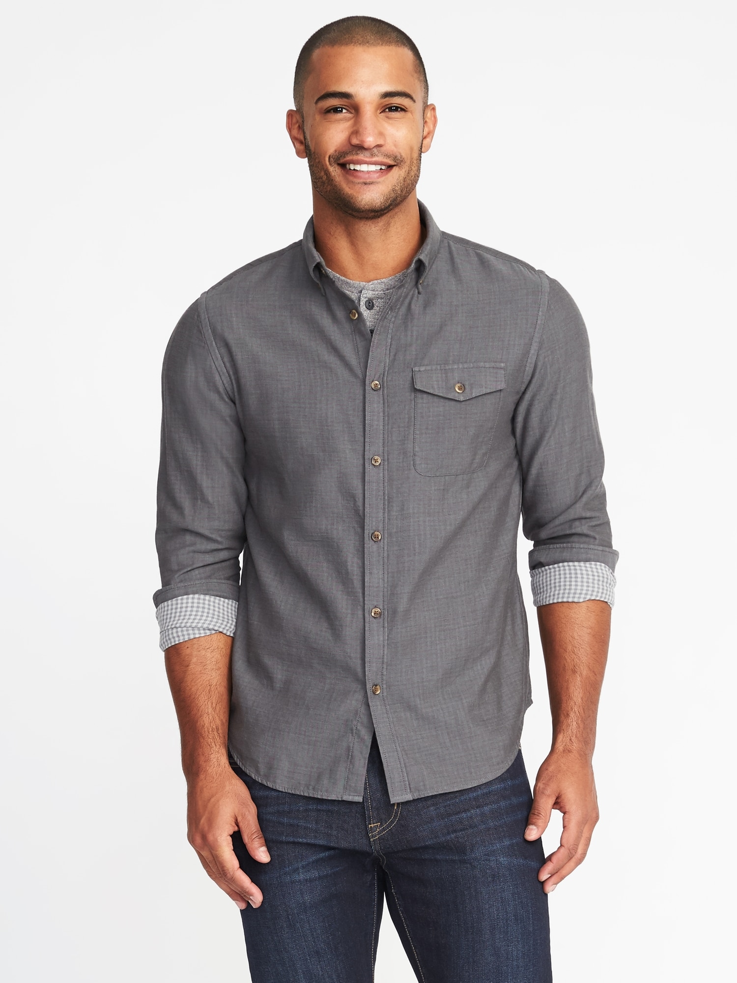 Slim-Fit Double-Weave Shirt for Men | Old Navy