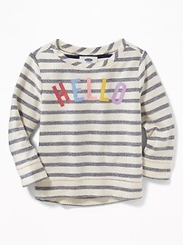 View large product image 4 of 4. "Hello" Reverse-Stripe French-Terry Sweatshirt for Toddler Girls