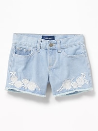 View large product image 3 of 3. Floral-Embroidered Denim Cutoffs For Girls