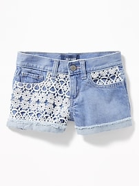 View large product image 3 of 3. Lace-Trim Denim Shorts for Girls