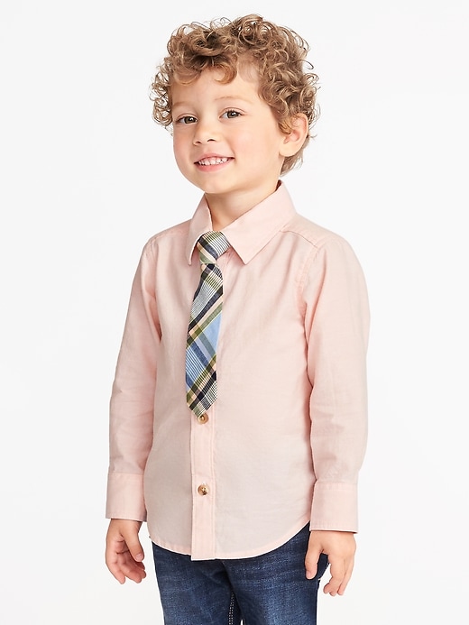 View large product image 1 of 1. Oxford Dress Shirt & Tie Set for Toddler Boys