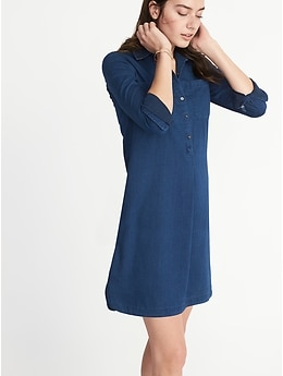 Buy Hive91 Sky Blue Long Shirt Dress for Women Made of Chambray