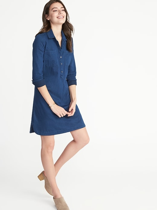 chambray shirt dress gap Gap NWT Woman's Size Small Perfect Pleated Tie-Belt Shirt Dress Chambray  Tencel