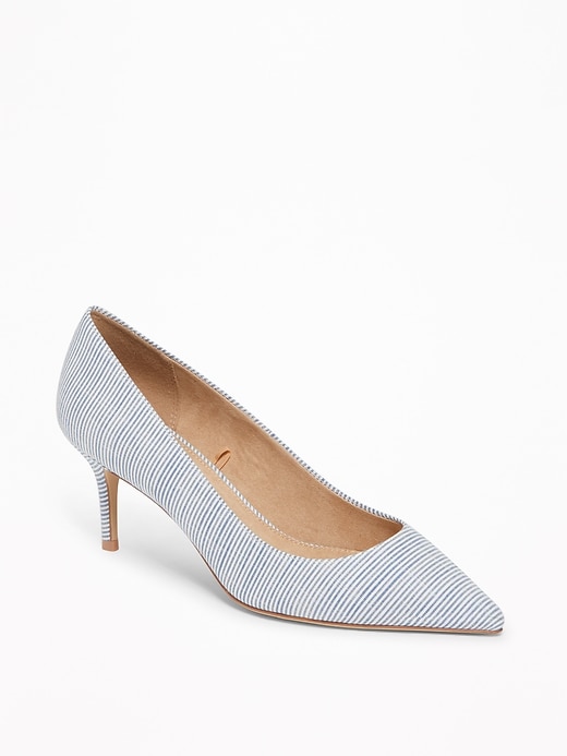 Image number 1 showing, Chambray-Striped Mid-Heel Pumps for Women