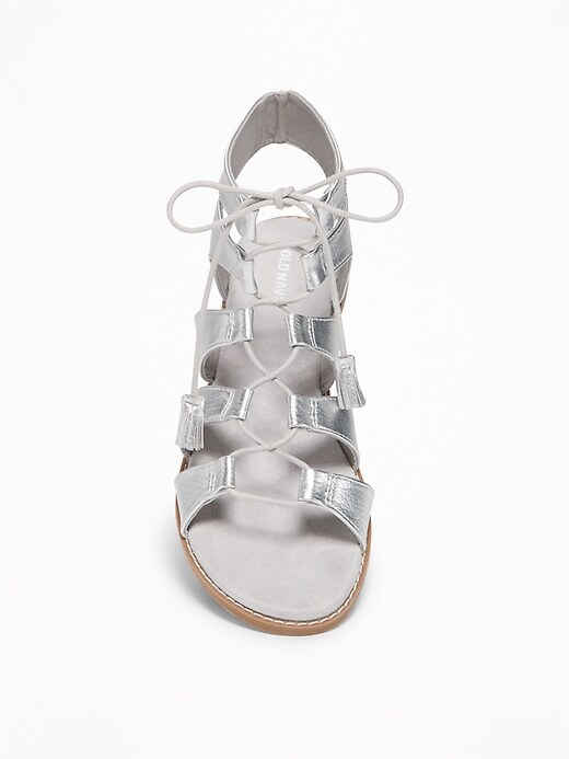 Image number 3 showing, Silver-Metallic Lace-Up Gladiator Sandals for Women