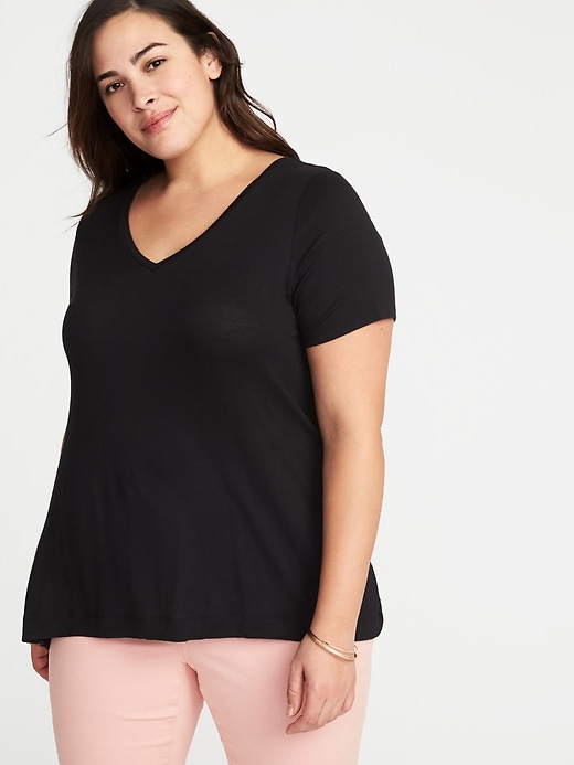 View large product image 1 of 1. Luxe Slub-Knit V-Neck Plus-Size Tee