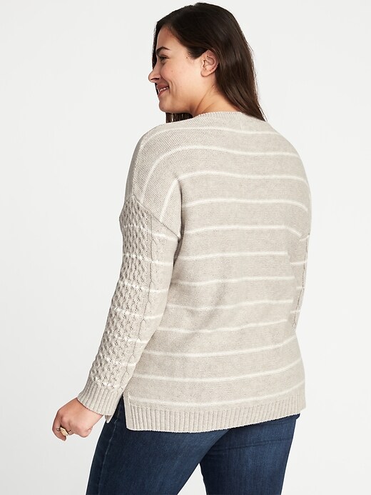 Image number 2 showing, Plus-Size Lace-Yoke Cable-Knit Sweater