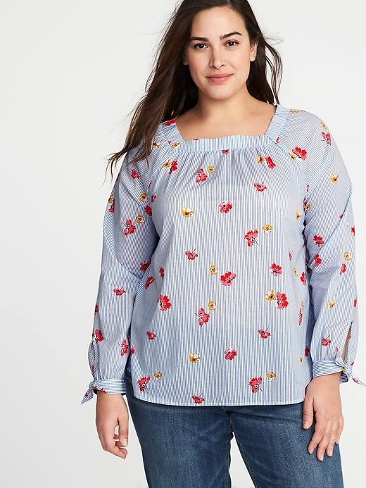 Image number 1 showing, Plus-Size Patterned Square-Neck Blouse
