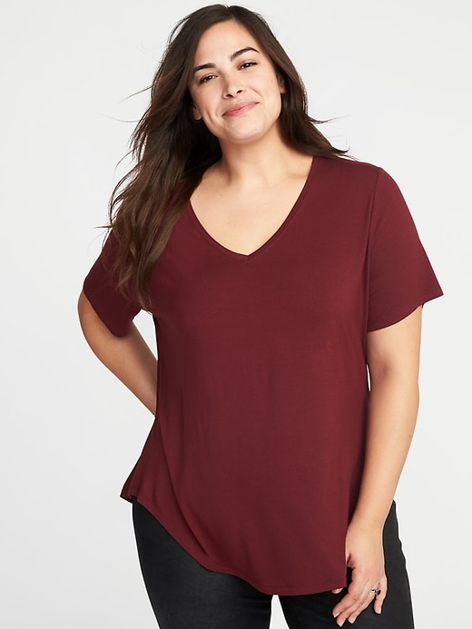 Image number 1 showing, Luxe Curved-Hem Plus-Size V-Neck Tee