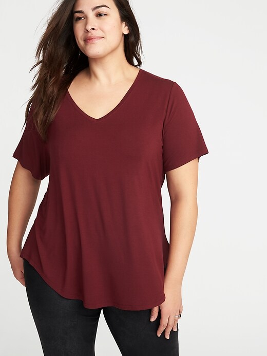 Image number 4 showing, Luxe Curved-Hem Plus-Size V-Neck Tee