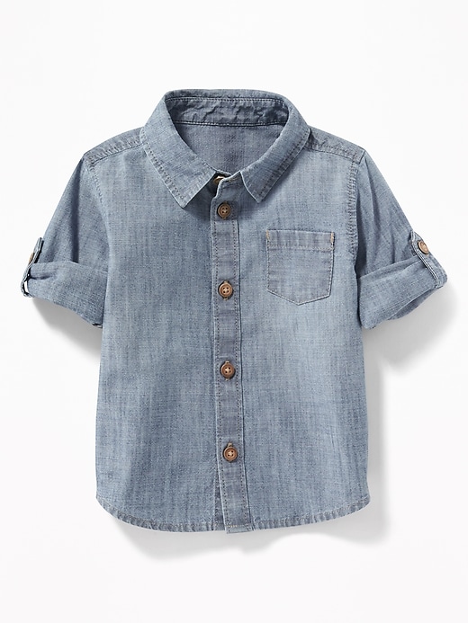 View large product image 1 of 2. Chambray Roll-Sleeve Shirt for Baby