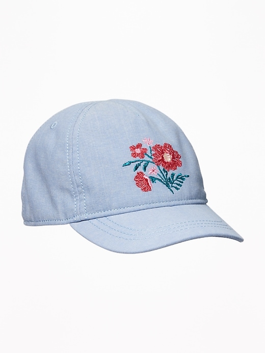 View large product image 1 of 1. Floral-Embroidered Chambray Cap for Toddler Girls & Baby
