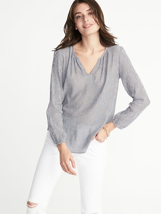 Image number 1 showing, Relaxed Striped Crepe Blouse for Women