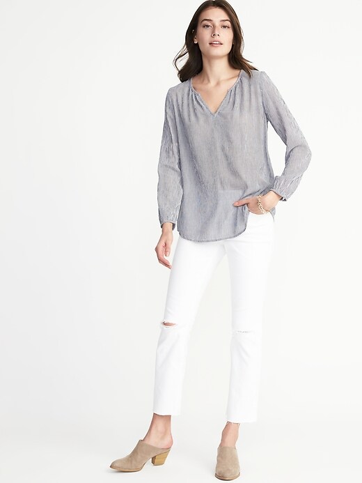 Image number 3 showing, Relaxed Striped Crepe Blouse for Women