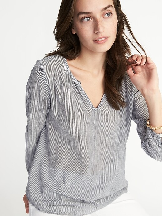 Image number 4 showing, Relaxed Striped Crepe Blouse for Women