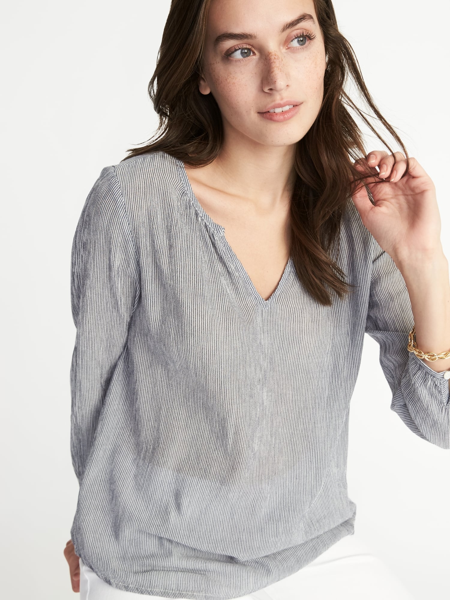 Relaxed Striped Crepe Blouse for Women | Old Navy