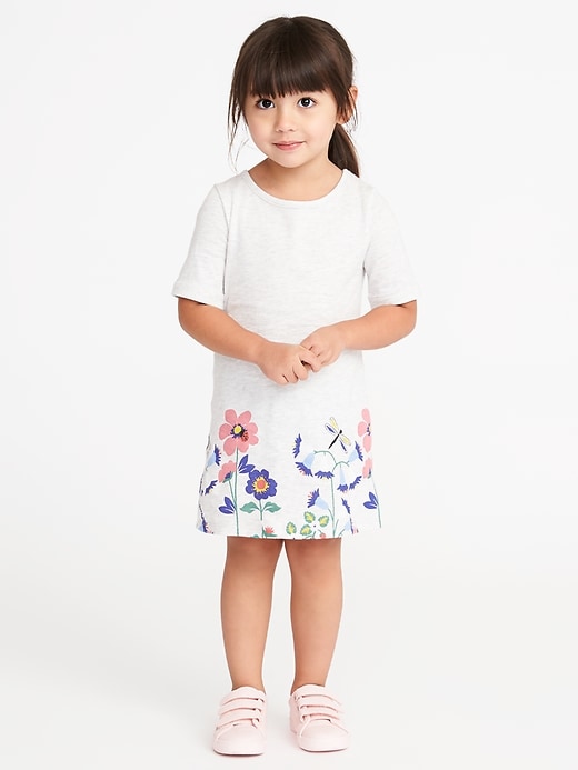 View large product image 1 of 1. Patterned Rolled-Cuff Shift Dress for Toddler Girls