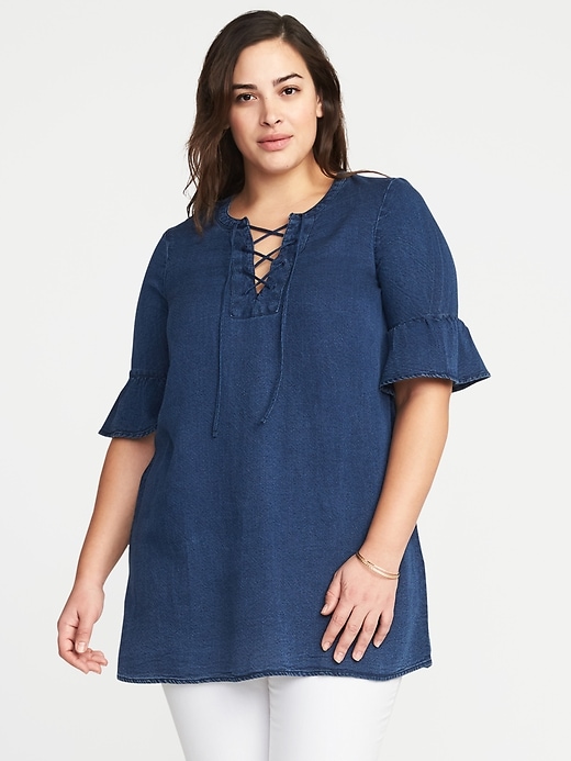 Image number 1 showing, Lace-Up-Yoke Plus-Size Tencel&#174 Top
