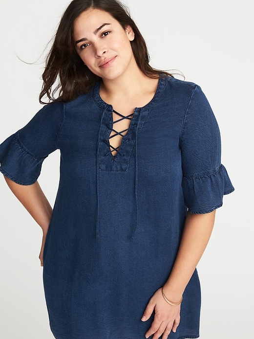 Image number 4 showing, Lace-Up-Yoke Plus-Size Tencel&#174 Top