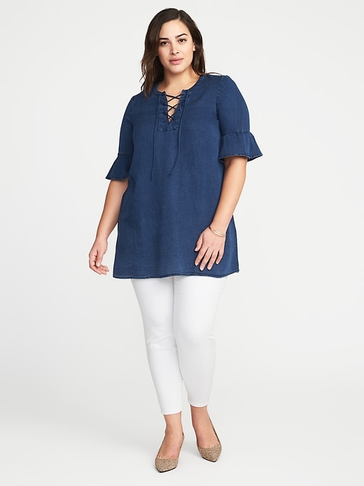Image number 3 showing, Lace-Up-Yoke Plus-Size Tencel&#174 Top