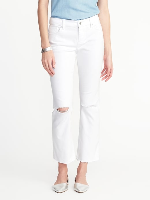 View large product image 1 of 3. Cropped White Flare Ankle Jeans for Women