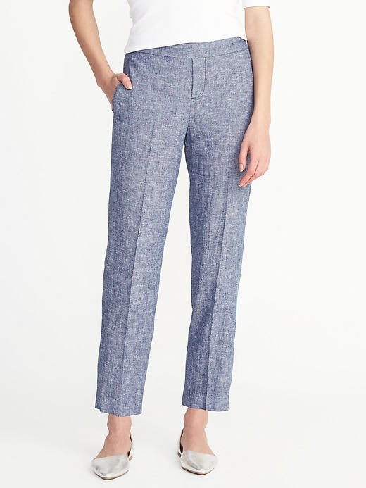 View large product image 1 of 2. Mid-Rise Pull-On Linen-Blend Pants for Women