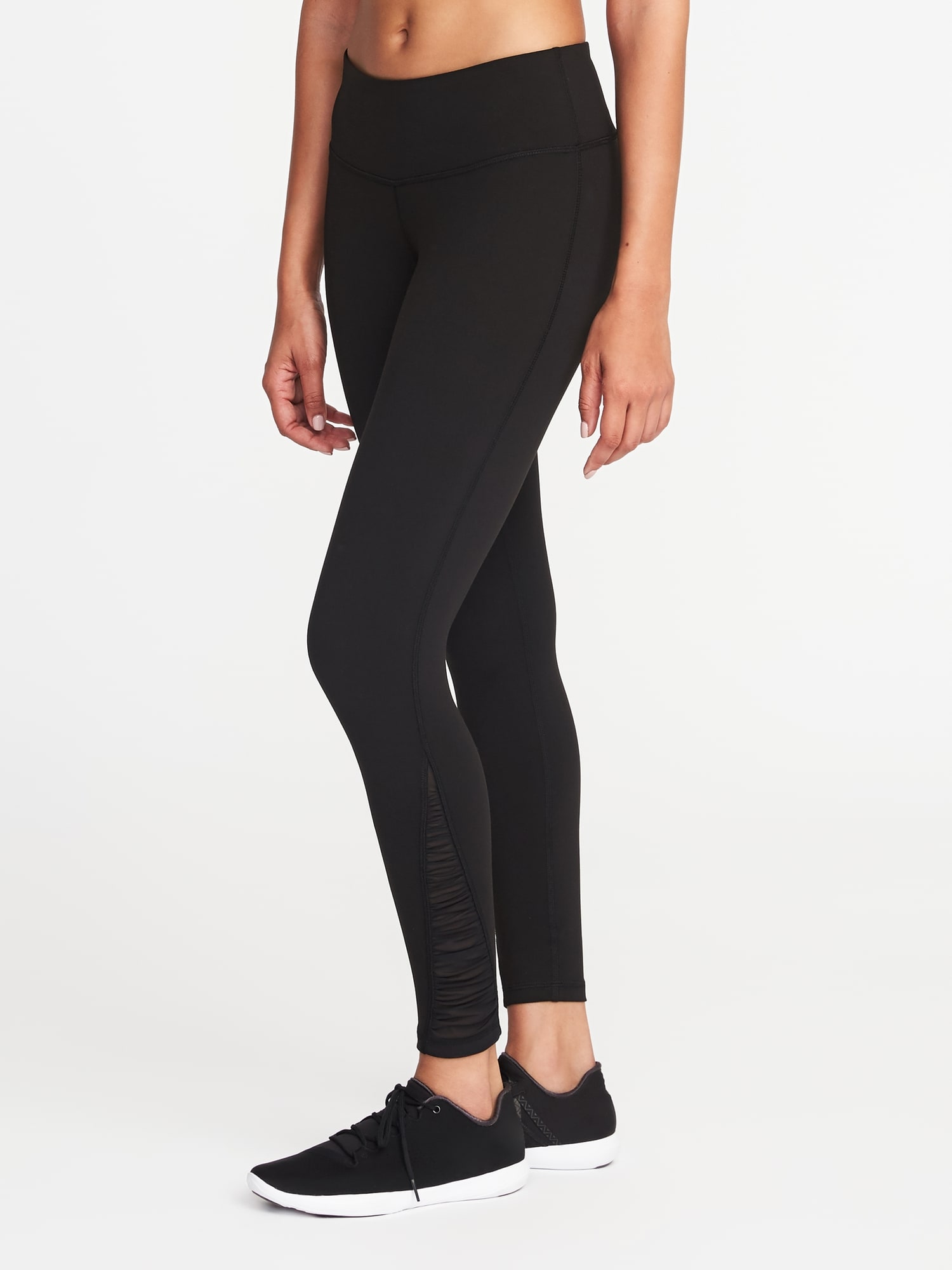 Mid-Rise 7/8-Length Mesh-Trim Compression Leggings for Women | Old Navy