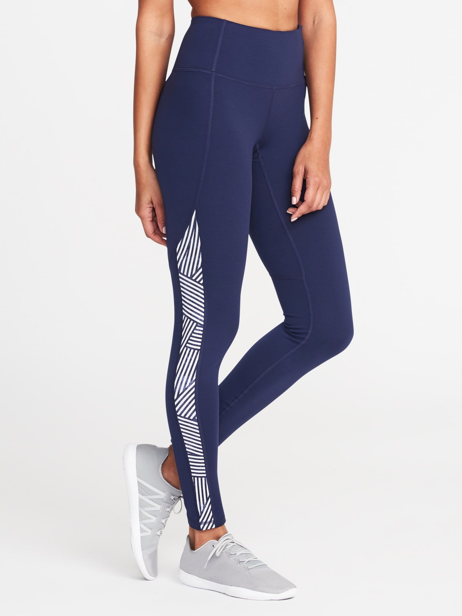 Mid-Rise Printed Side-Stripe Compression Leggings for Women